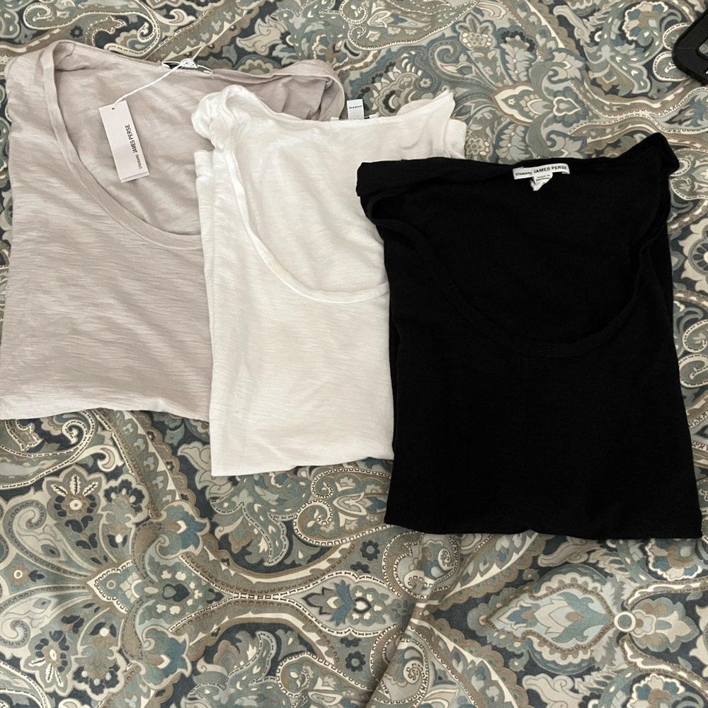 James Perse Women's Short Sleeve Tees - Black, White & Tan Bundle